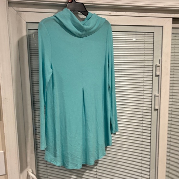 Umgee Light Blue Ribbed Knit Top, Cowl neck - Picture 4 of 5